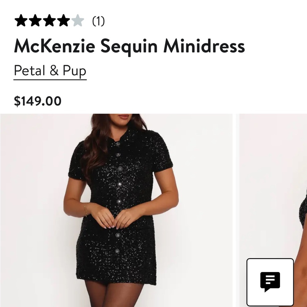NWT Petal & Pup McKenzie Sequin Black Button Up Collar Mini Dress XS - Picture 5 of 16